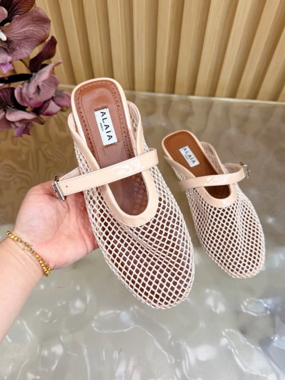 Alaïa Nude Pink Mesh Sandals - Picture 3 of 7
